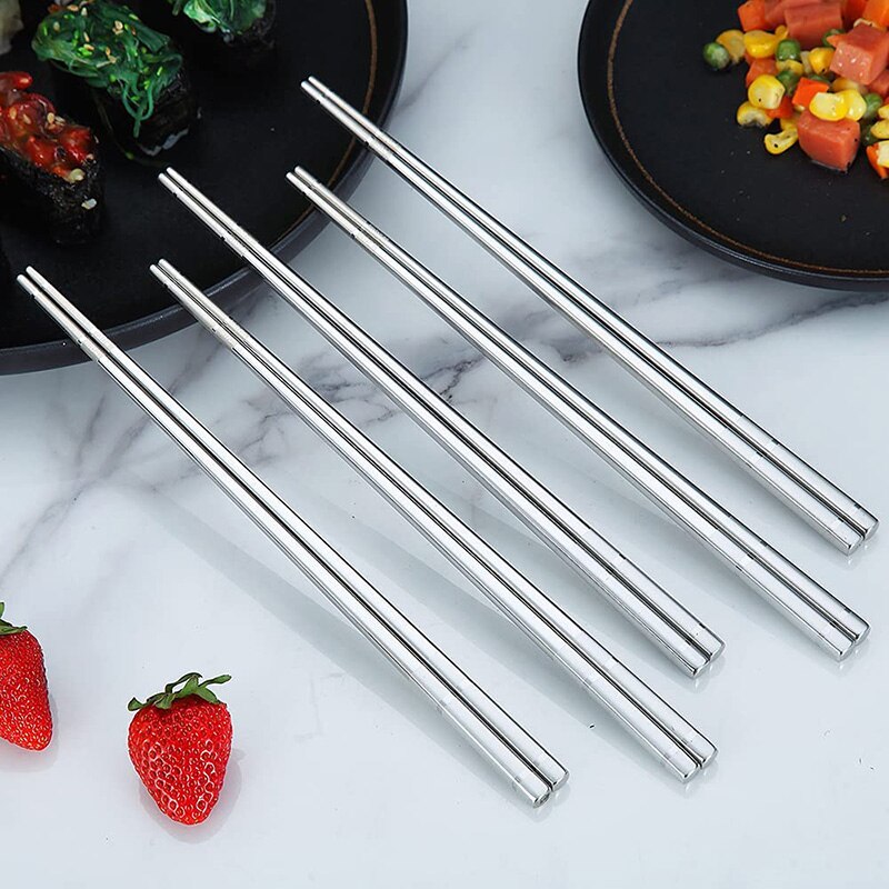 Juego de palillos chinos de acero inoxidable, palillos antideslizantes reutilizables para fideos, Sushi, utensilios de cocina, vajilla, 1/3/5 pares