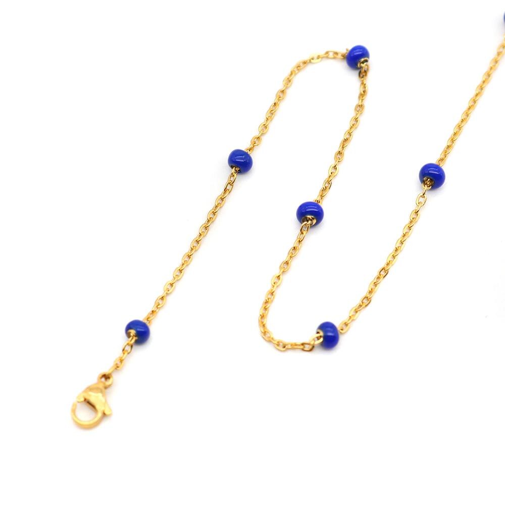 Edelstahl Link Kette Halskette Acryl Perle Gold Mehrfarbig Halsketten Frauen Männer Schmuck 50cm Lange, 1 PC