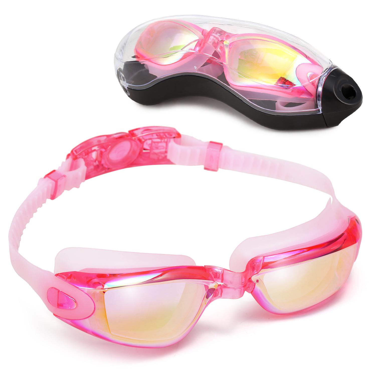 Anti-Fog Badpak Bril Unisex Duiken Verstelbare Zwembril Water Sport Zwemmen Goggle Met Beschermhoes: Pink