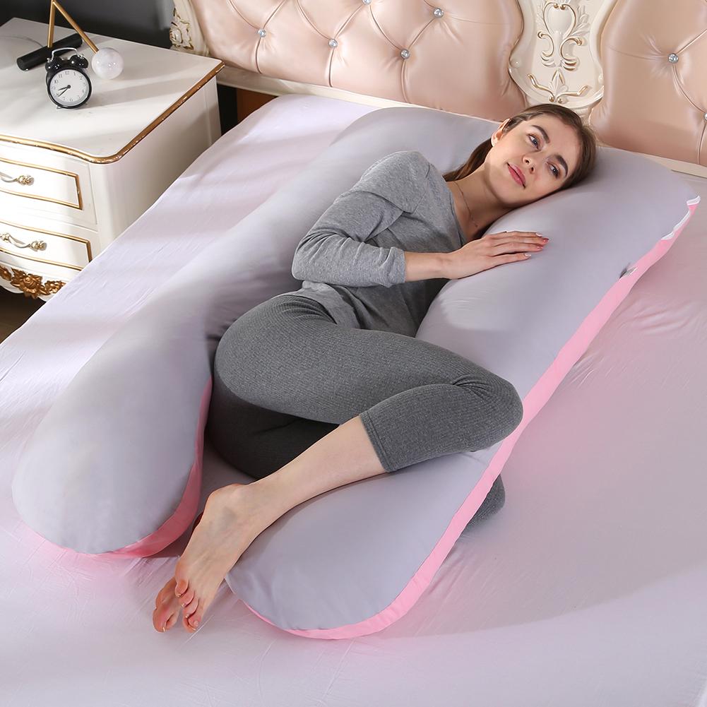 Pregnant Women Sleeping Support Pillow Full Body PW12 100% Cotton Comfort U Shape Maternity Bed Pillows Pregnancy Side Sleepers: Pink gray