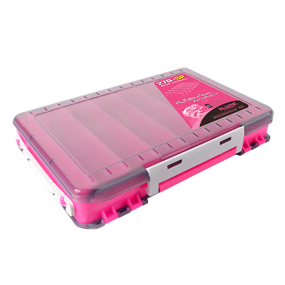 Double Sided Fishing Box Fishing Accessories Lures Hooks Storage Box Fishing Tackle Organizer Box: Pink L