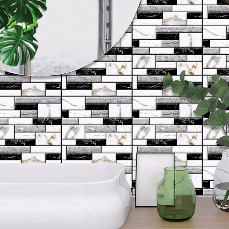 10 Pcs Wall Tile Sticker Home Bathroom Kitchen Brick 3D Wall Decor Stickers Tile Art Backsplash Wall Decoration 30x30Cm