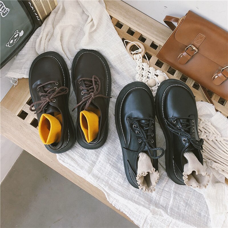 Japanse dikke zolen kant kleine schoenen trend britse stijl eenvoudige casual enkele schoenen damesschoenen