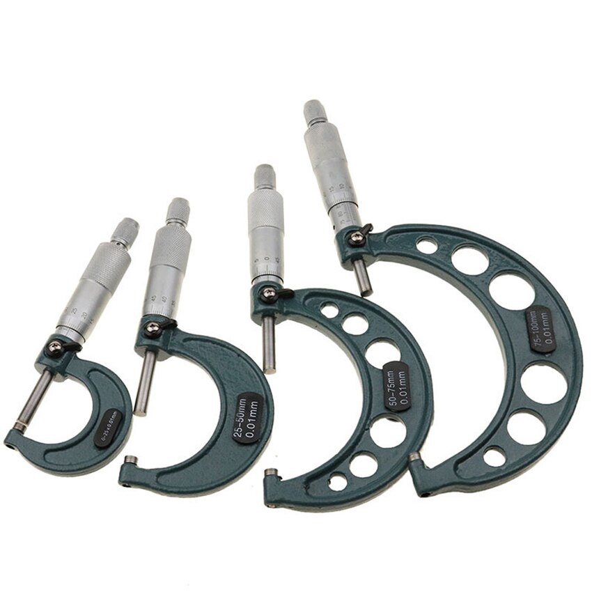 4 stks/set Buiten Micrometer Machinist Tool Set 0-25mm/25-50mm/50-75 m/75-100 m, 0.01mm Nauwkeurigheid, Precisie Weegschaal met Carbide Tips