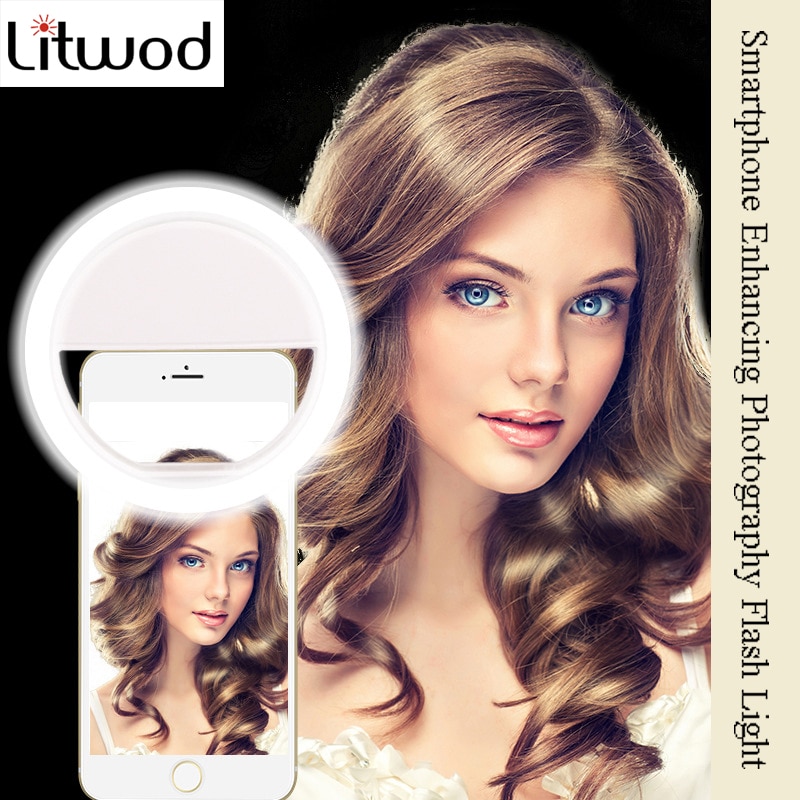 Litwod z28 selfie anel do telefone móvel lente flash beleza luz de preenchimento lâmpada portátil clipe para câmera foto para telefone celular smartphone