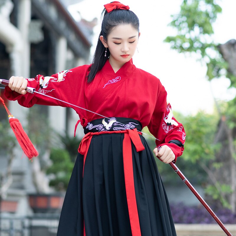 rouge Hanfu robe pour adultes femmes hommes ancien chevalier Errant Han dynastie Costumes Folk danse Cosplay héros scène Costumes