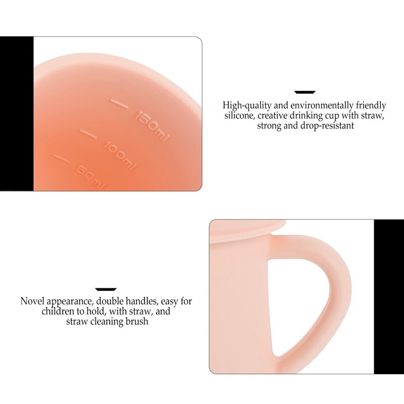 ! 2Pcs Sippy Cup Straw Silicone Double Handles For Baby With Straw Lid Water Drinking Cups