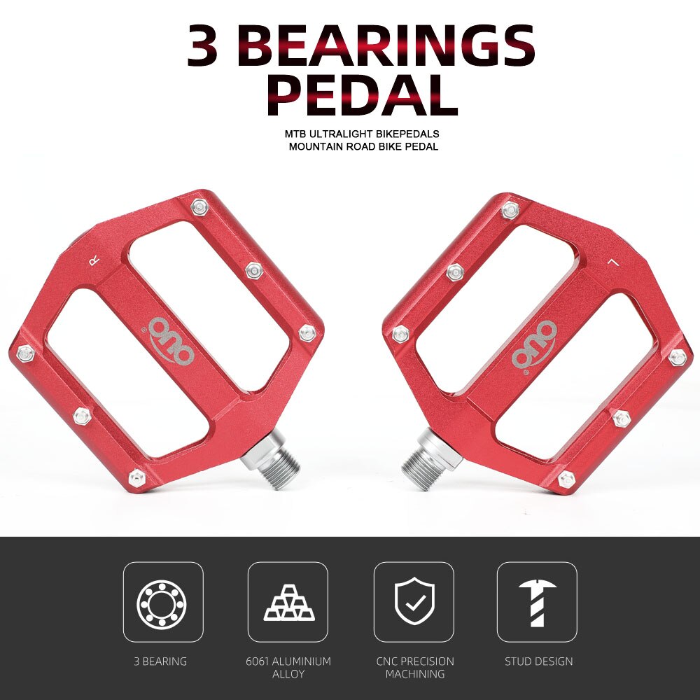 OUO-pedales de aluminio Enduro para bicicleta de montaña, accesorios para bici de carretera, Pedal de plataforma, color negro y rojo