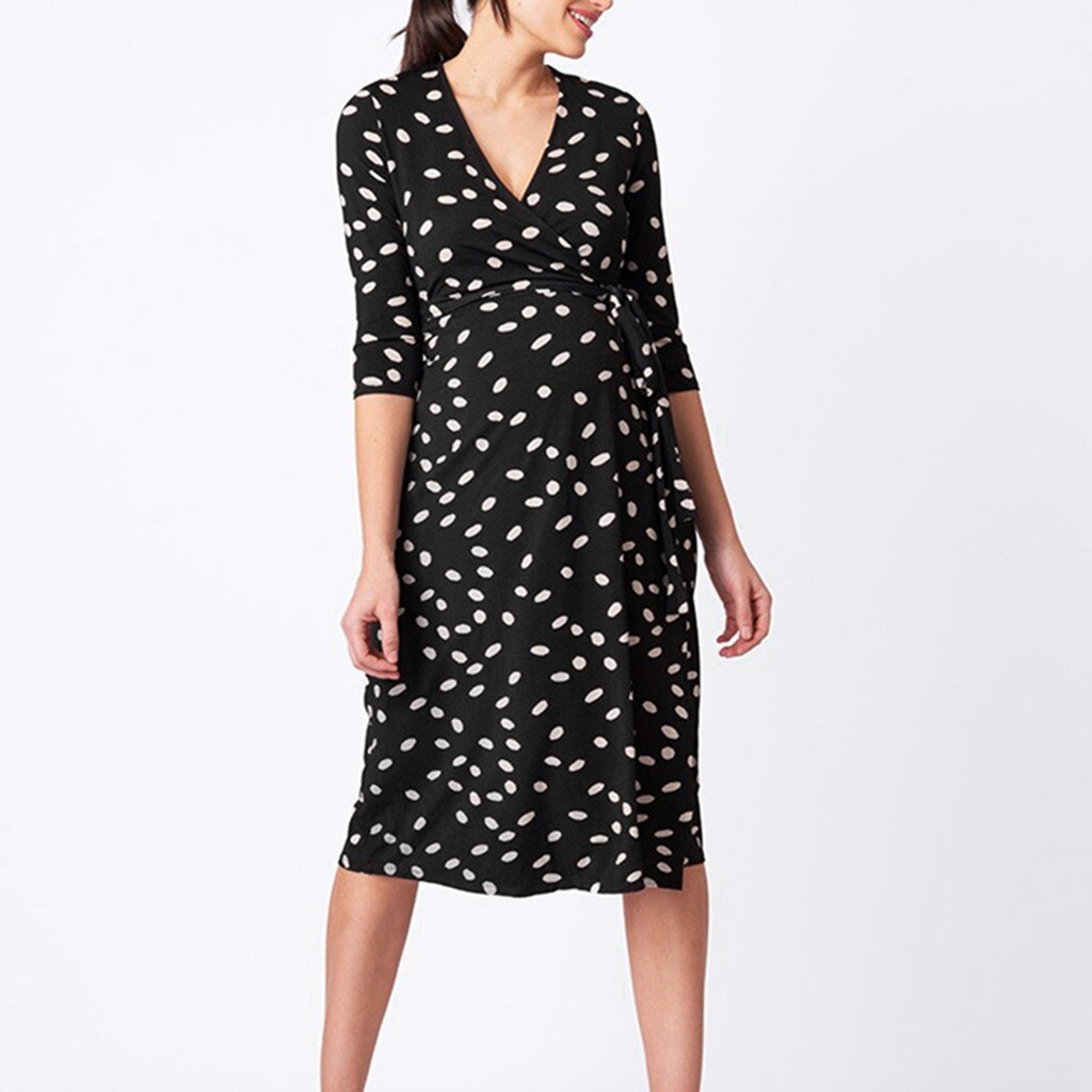 IMEKIS Damen Schwangerschaftskleid - Off Shoulder Langarm Mit Seitenschlitz