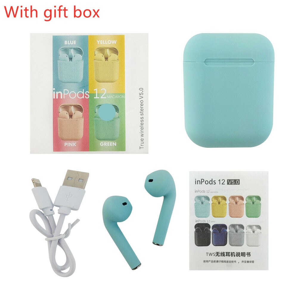 i12 Tws Wireless Headphones Bluetooth 5.0 Earphone Matte Macaron Earbuds Handsfree With Mic Charging Box Headset for all phones: 3049-C-1