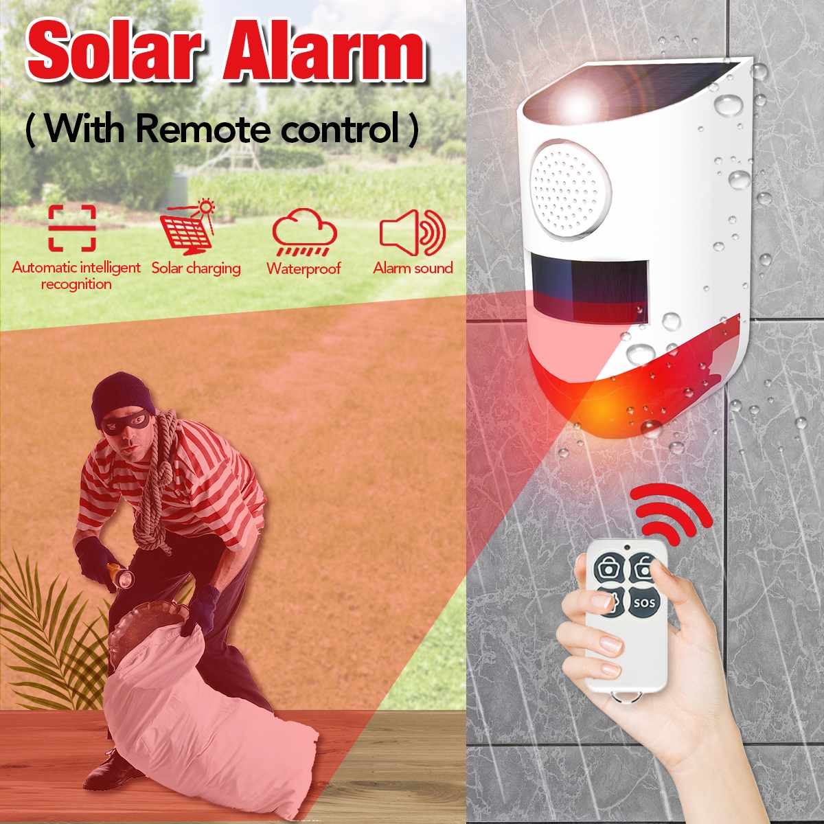Solar Alarm Lamp Afstandsbediening Security Alarm Wireless Motion Sensor Alarm IP67 Waterdichte Sirene Detector Voor Huis Yard Outdoor
