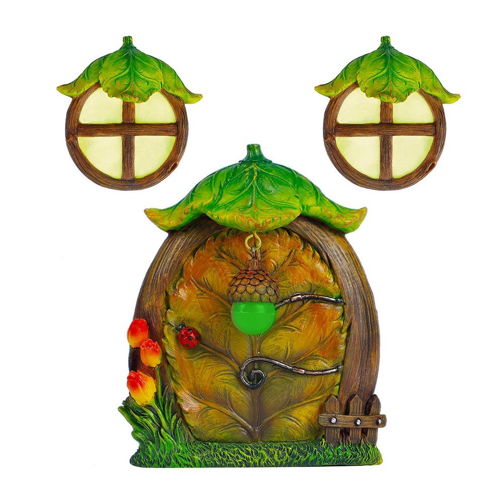 Miniature Fairy Garden Door Windows DIY Garden Sculpture Tree Decoration Craft House Door Glow In The Dark