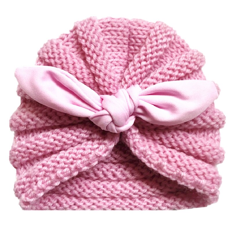Gorro turbante con Orejas de conejo para niña bebé, turbante, gorro tejido de lana lisa, diadema, sombrero para niño, diadema, gorro para niño, gorro, gorro para chico, niños: Rosa