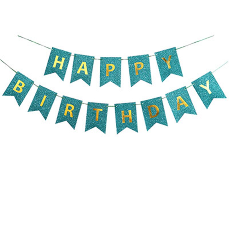 Happy birthday letter glitter paper banner pull flag children's day party party baby shower decoration: Lake blue