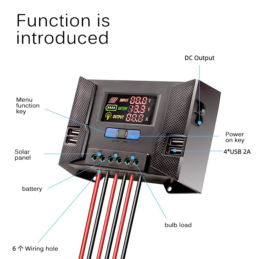 Controlador de carga Solar para sistema fotovoltaico, controlador Solar 30A de 12V/24V 50A 12V 24V 36V 48V, regulador automático de entrada PV de 100V