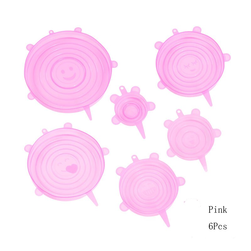 6/12Pcs Cookware Lid Bowl Microwave-cover Food-Silicone-Cover Stretch Food Fresh Cover Kitchen Accessories Plastic Wrap: 6pcs Pink