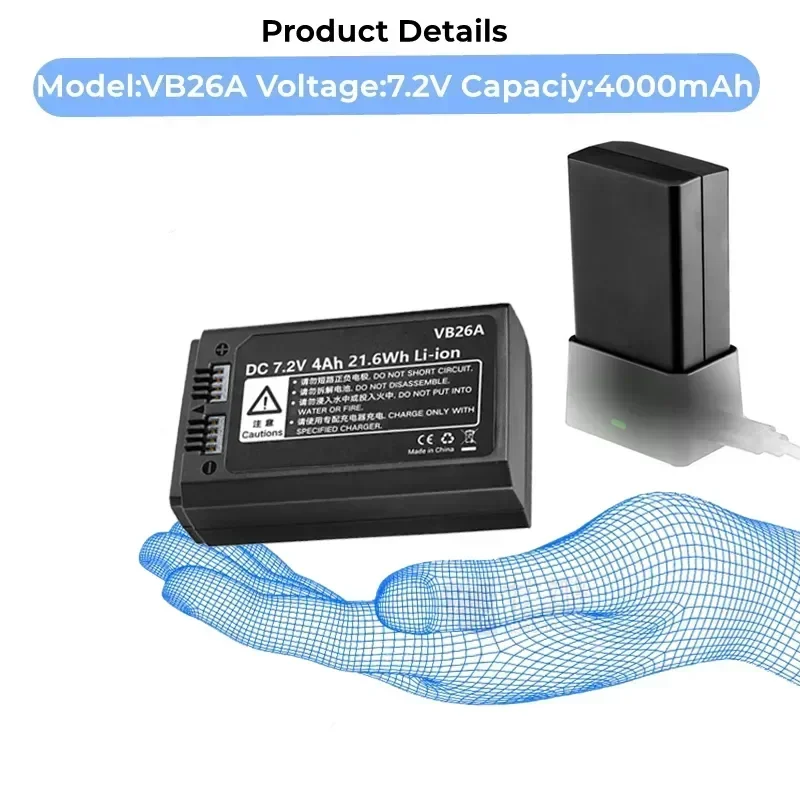 Runt huvud fotolampa godox ersättningsbatteri blixt 7.2v 4000 mah , vb26, vb26a, v1s,  v/s , v1n, v1f, v1o, v1p,  eddie ion