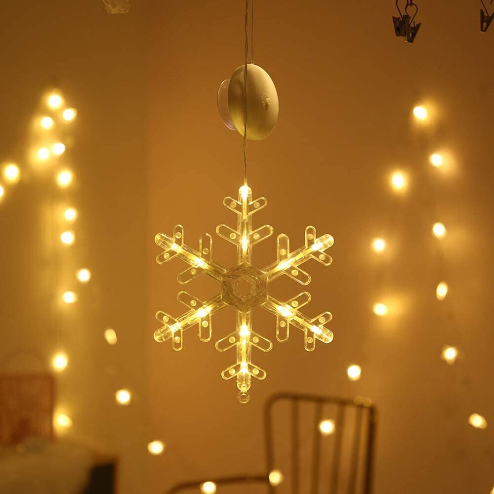 LED Christmas Curtains Light Sucker Window Hanging Lamps Xmas Tree Deer Bells Star Fairy Lights for Home Year Wedding Decor: Snowflake