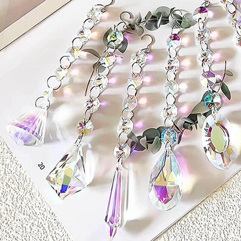 24 Iridescent Chandelier Prisms - AB Cut Glass Crystals, Sun Catchers, Hanging Beads Assortment