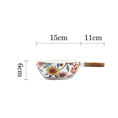 Nordic Ceramic Dinner Plates Dish Steak Salad Tray with Wooden Handle Christmas Steak Plates Home Decor Oval Dishes Tableware: Handle bowlS