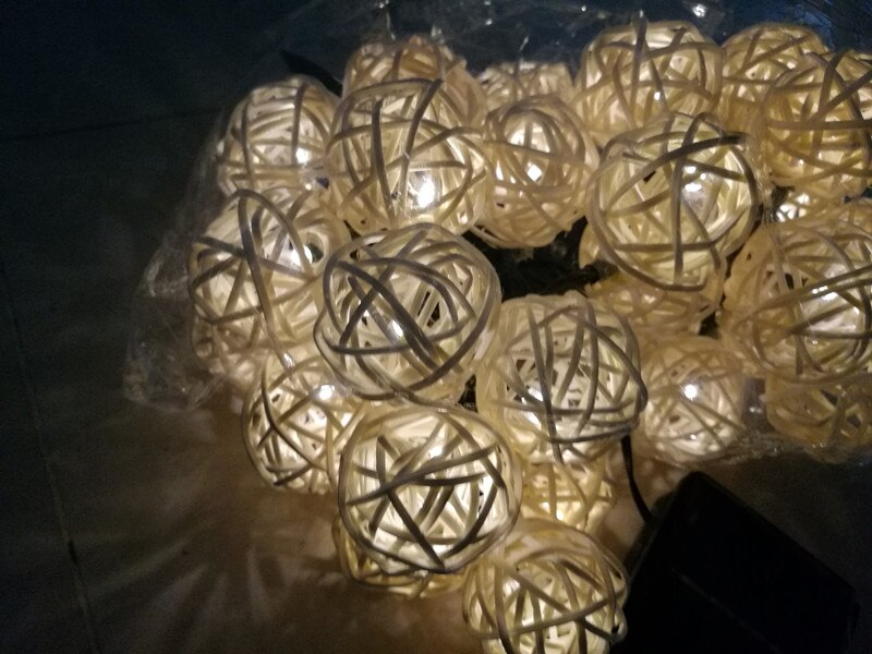 Guirnalda de Luces de algodón con forma de bola de ratán para exteriores, guirnalda de Luces LED con energía Solar de 6,5 M, 30 LED, para Navidad