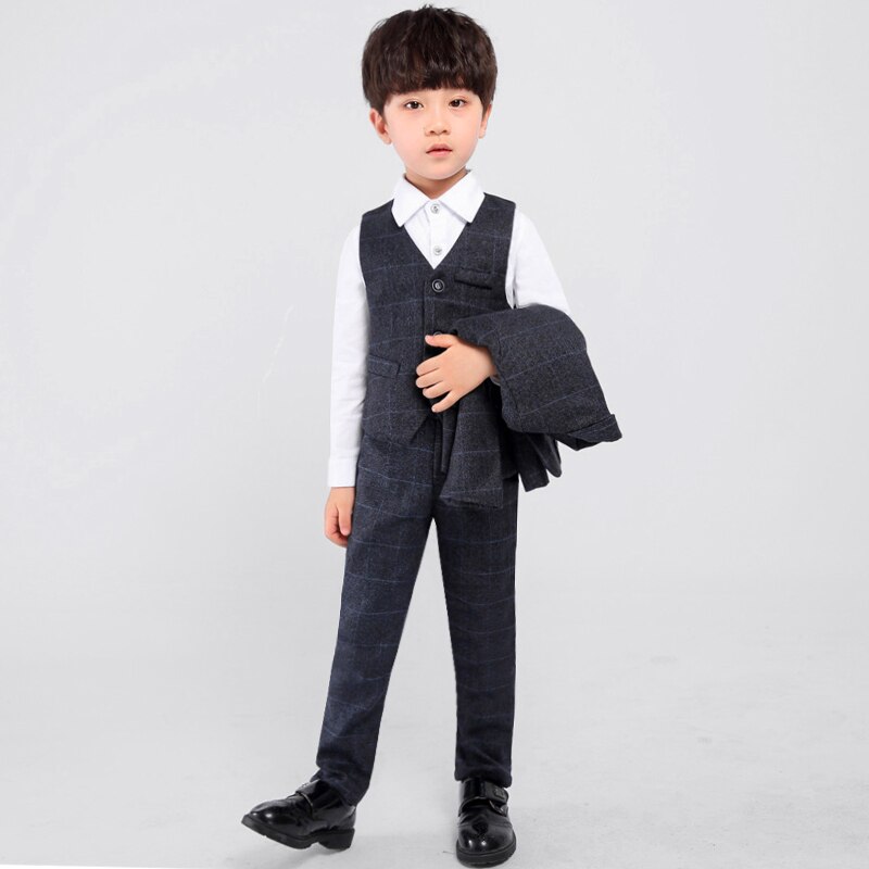 Chłopcy pled garnitury na wesela dzieci garnitury na bal ciemnoszare ślubne stroje dla chłopców dzieci odzież zestaw chłopiec formalne klasyczny kostium