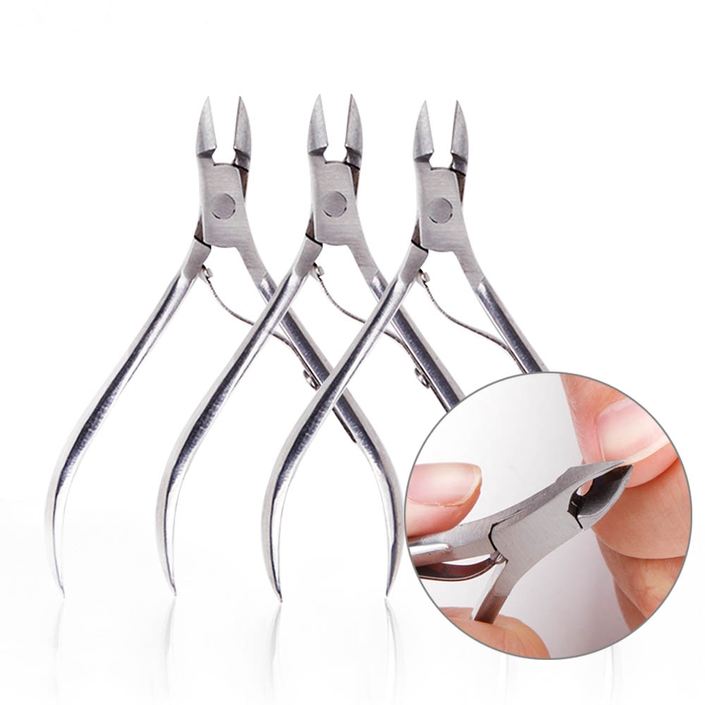 Alicates profesionales para uñas, pinzas para cutículas, tijera plateada, removedor de piel muerta, herramienta para manicura artística