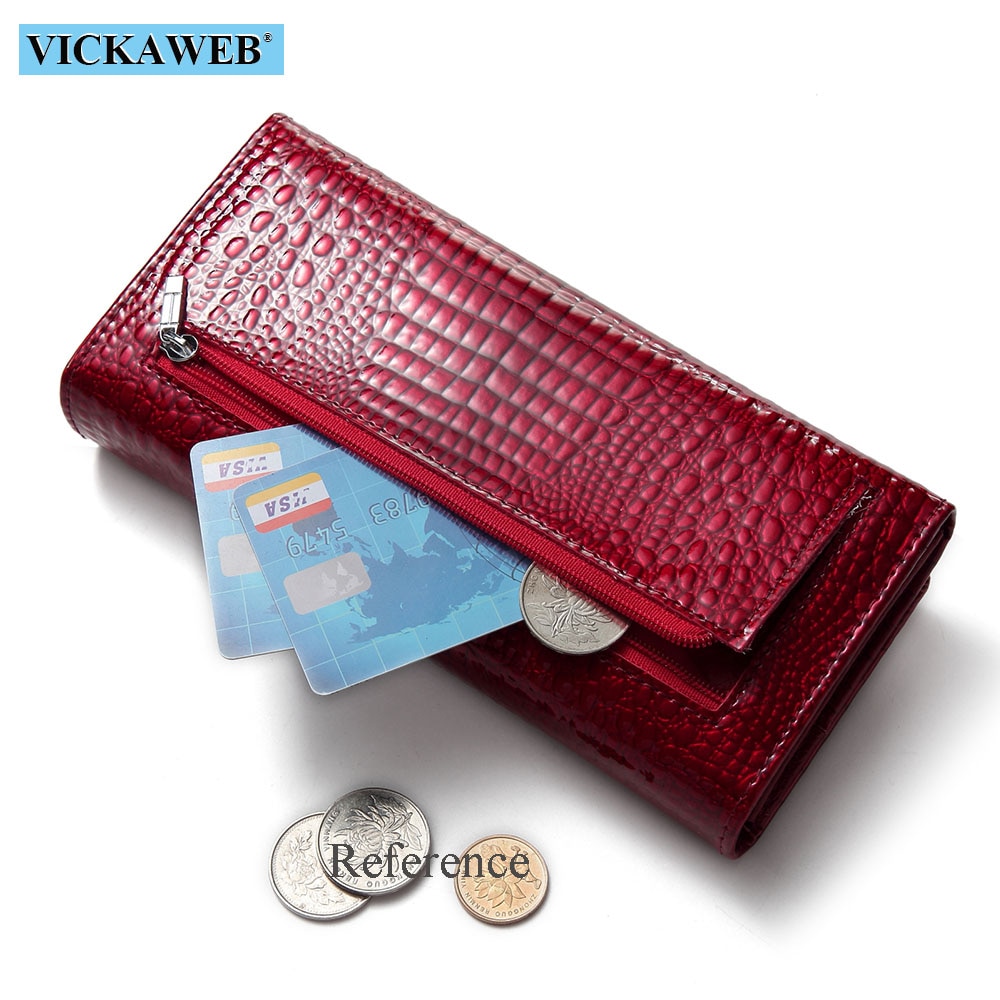 VICKAWEB Long Wallet Women Genuine Leather Alligator Womens Wallets And Purses Lady Hasp & Zipper Standar Wallet Female