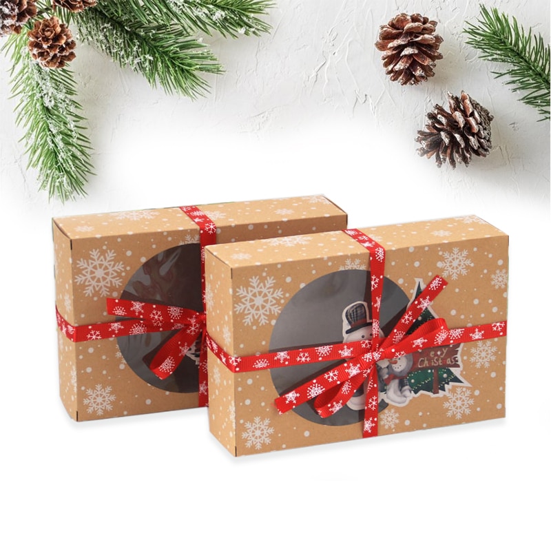 Kraft doos mooie verpakking kartonnen doos kraft papieren doos verpakking met helder pvc-venster kerst snoepdoos