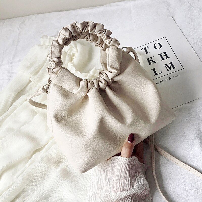 Pu Vrouwen Tas Mode Eenvoudige Vouw Bag Veelzijdige Messenger Handtas: White