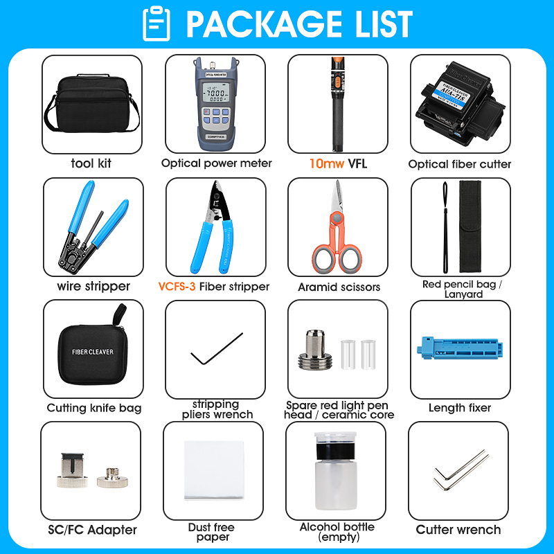 AUA-71S FTTH tool FTTH Fiber Optic Tool Kit with Fiber Optica Power Meter and 10mW Visual Fault Locator