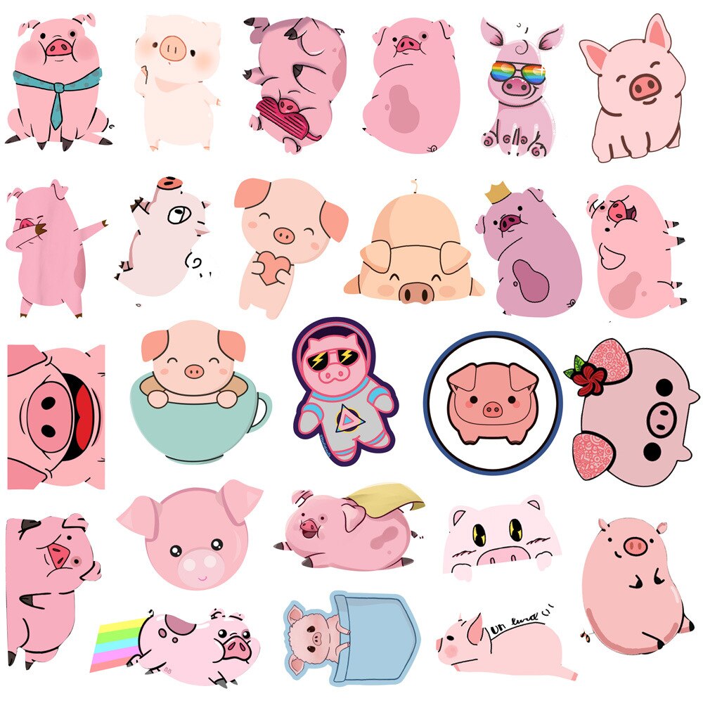 10/50Pcs Roze Varken Stickers Kawaii Little Pig Stickers Diy Fotoalbums Auto Koffer Laptop Skateboard Sticker decal