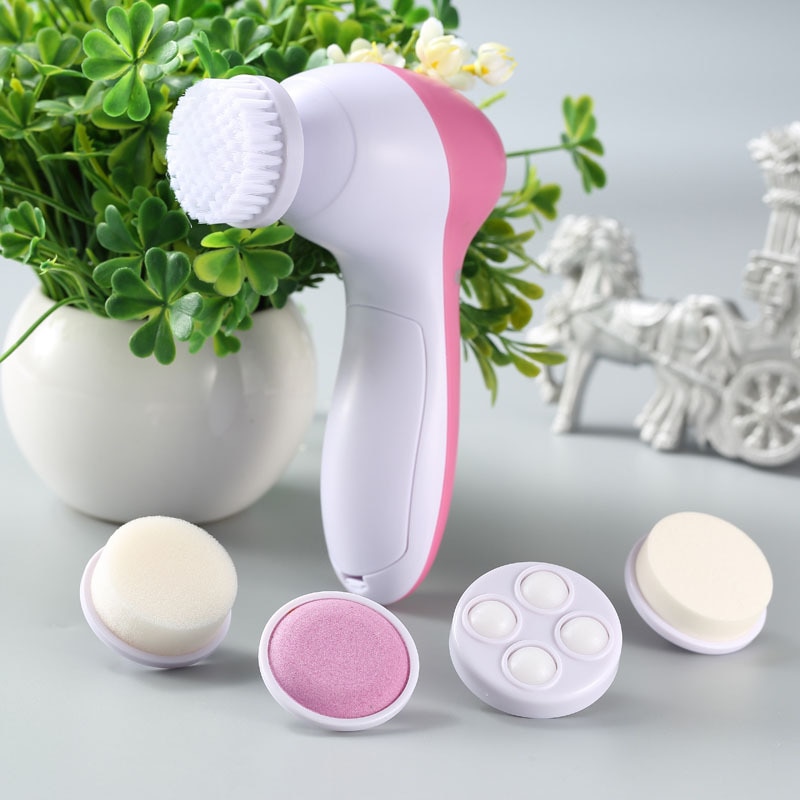5 In 1 Elektrische Gezichtsreiniger Gezicht Wassen Reiniging Machine Skin Pore Cleaner Body Reiniging Massage Mini Beauty Massager Brush