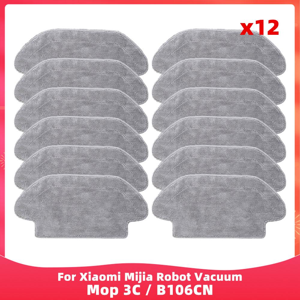 Compatible con ( Xiaomi Mijia Robot Vacuum Mop 3C / B106CN / Conga 3290 / 3490 / 3690 ) - Piezas y Accesorios: Cepillo Lateral Principal, Filtro, Paño de Fregar, Kit: Blanco