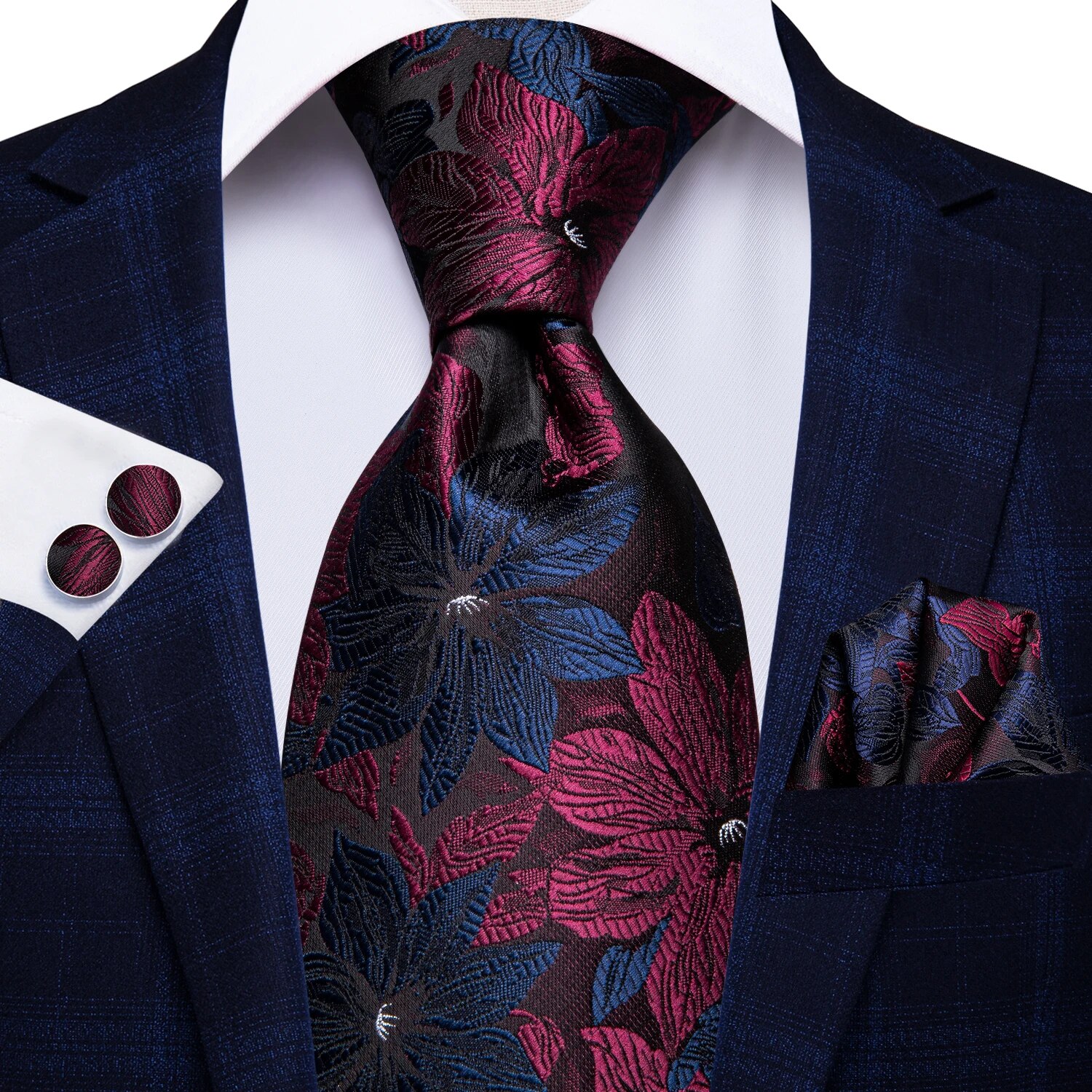 Hi-Tie-corbata de boda de seda de para hombre, color azul pavo real, gemelos, , conjunto de corbata de para de negocios