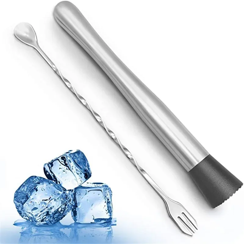 8-Zoll-Cocktail-Stößel und Rührlöffel, Cocktail-Stößel aus Edelstahl für Zuhause, Bar, Barkeeper, Werkzeug, Barzubehör-Set