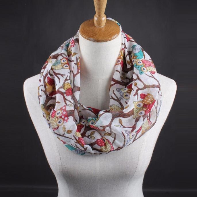 Round Neck Scarf For Women Owl Pattern Print Warm Ring Scarves Snood Wrap Shawl Ladies Autumn Winter Bandana: White