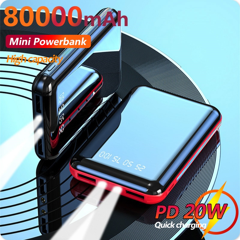 Mini 80000 mah powerbank bærbar opladning  pd 20w ekstern batterioplader til iphone xiaomi