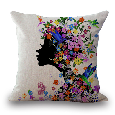 Square 18" Cotton Linen Decorative Cushions Flower Fairy Bike Butterfly Throw Pillows Sofa Home Decor No Inner: 3