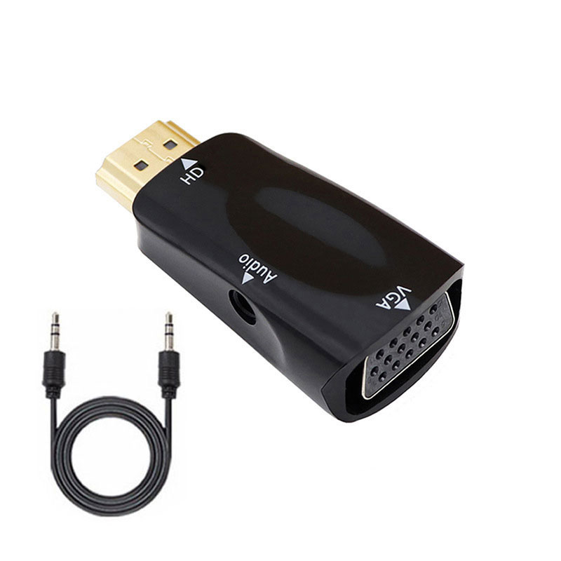HDMI-compatibel naar VGA-kabelconverter Man-vrouw Converter Adapter 3,5 mm Jack Audio HD 1080P voor pc Laptop Tablet: Rood