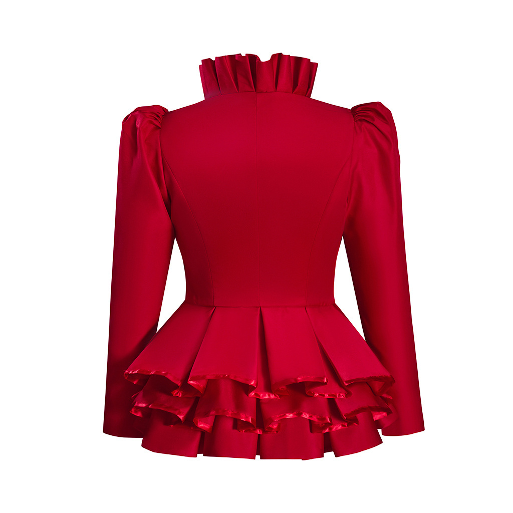 Viktorianische Gothic, eleganter roter Blazer, formelle Business-Rüschen, schmale Jacke mit V-Ausschnitt, viktorianische Trubel-Piratenjacke
