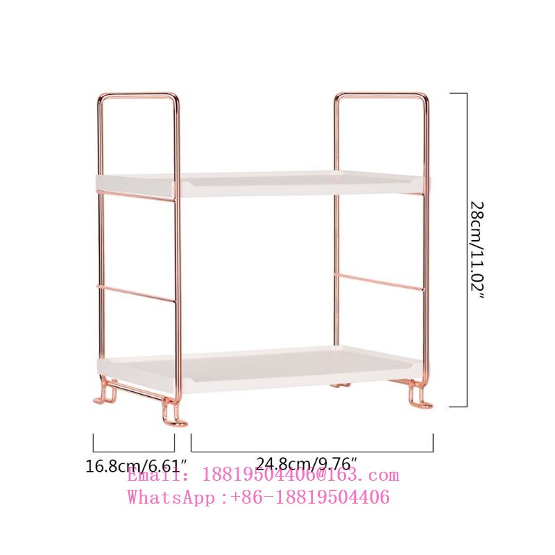 2 Tier Multifunction Stackable Shelf Organizer for Spices Cosmetics Kitchen Bathroom Storage Rack Holder: 2-tier Square  Gold