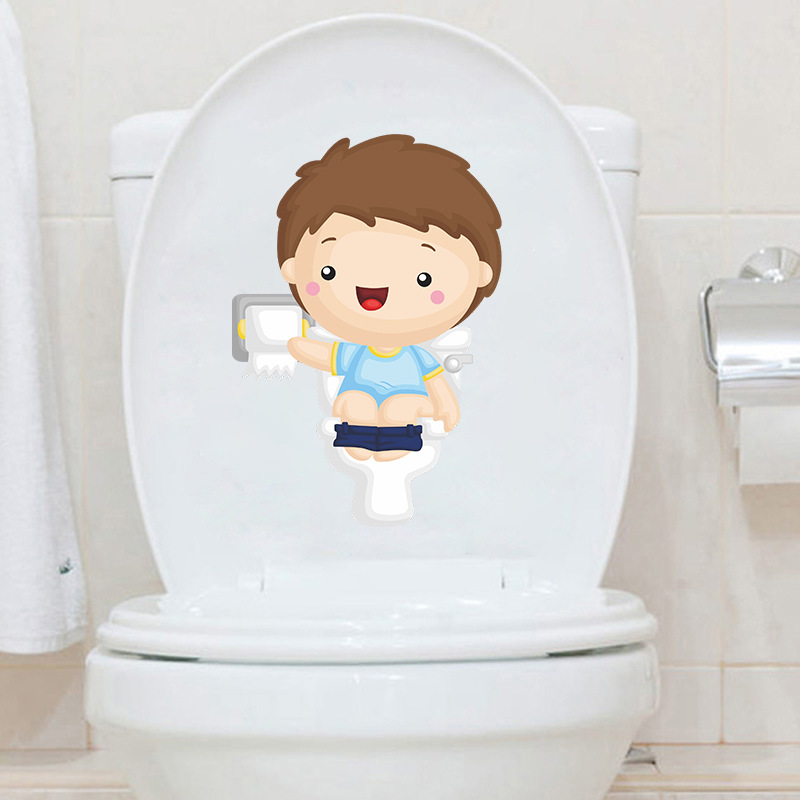 Cartoon Cute Little Boy Squatting Toilet Nursery Toilet Stickers Home Decoration Wall Stickers Self-Adhesive