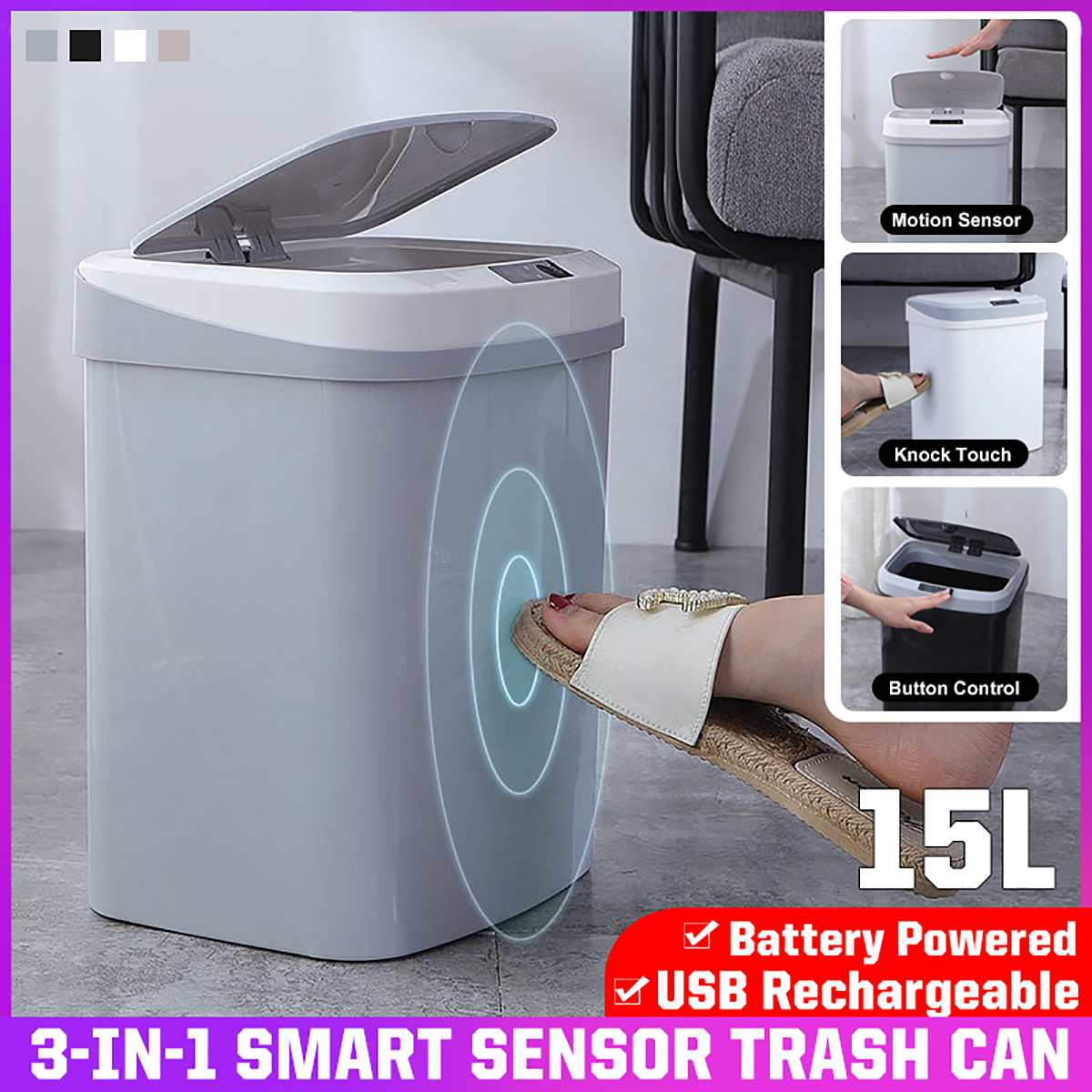 6/10l sensor prullenbak klopsensor automatische afvalbak vuilnisbak huishoudelijk badkamer toilet waterdicht usb/batterij