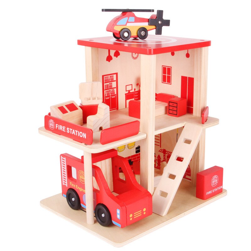 1Set Children's Wooden Simulation Parent-child Toy Play House Wooden Parking Lot Simulation Model Toy