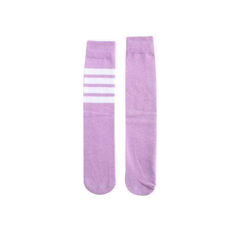 1 Pair Spring Autumn Winter Cotton Lace Double Needle Children Breathable Socks Solid Baby Girls Knee Socks School: WZ0006-Purple