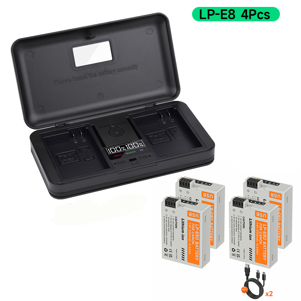 Batería LP - e8 lpe8, con entrada tipo C + cargador doble LCD de caja de almacenamiento, para la Cámara Canon EOS 550D 600D 650d 700d x7i x6i X5 X4 T2i t3i t4i t5i: Otros