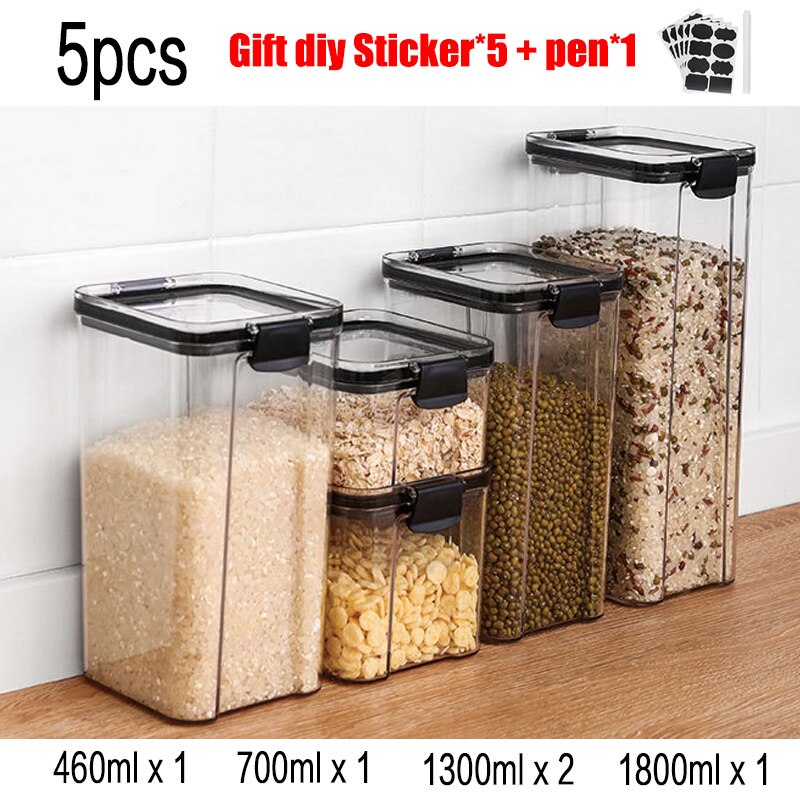 1300ml PET Plastic Food Containers Stackable Transparent Grain Food Storage Box Kitchen storage jar Noodles Sealed Containers: set-B