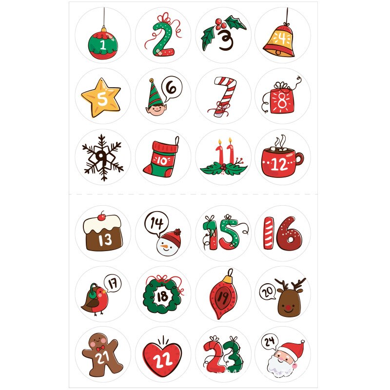 24 stk/sæt glædelig jul adventskalender nummer papirklistermærke kage sliksæl klistermærker gør det selv emballage etiketter juledekor: 7