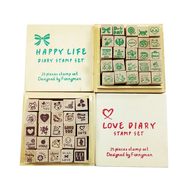 Sello de goma con de diario para niños, herramienta bonita de madera, , 25 unids/set por juego